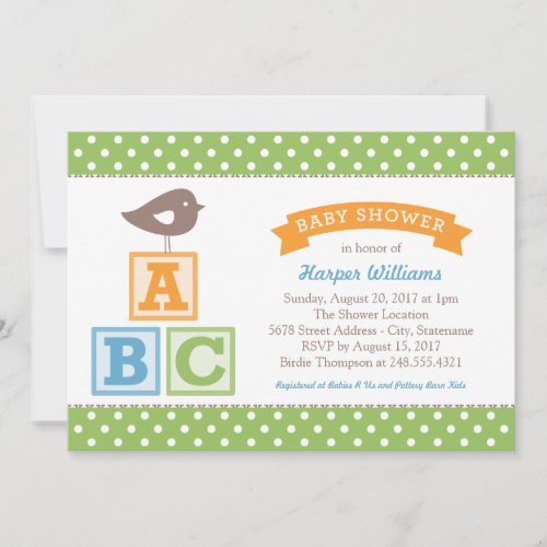 Baby Shower Invitation | ABC Alphabet Blocks Theme