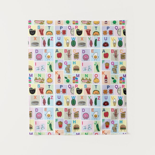 ABC Alphabet learning letters happy cute foods Tapestry (Front)