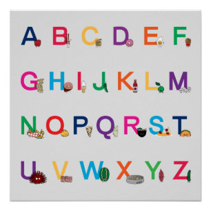 ABC Alphabet learning letters Happy Foods Design Poster