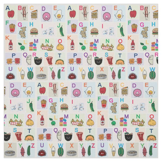 ABC Alphabet learning letters happy foods learn Fabric (Swatch)