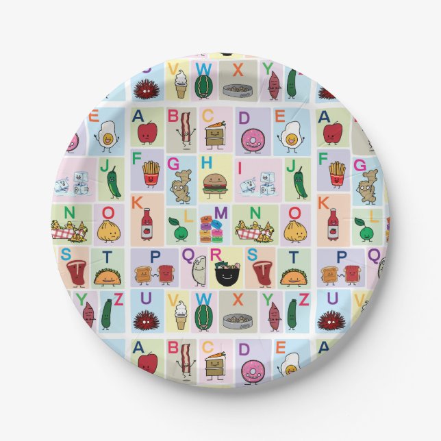 ABC Alphabet learning letters happy foods learn Paper Plates (Front)