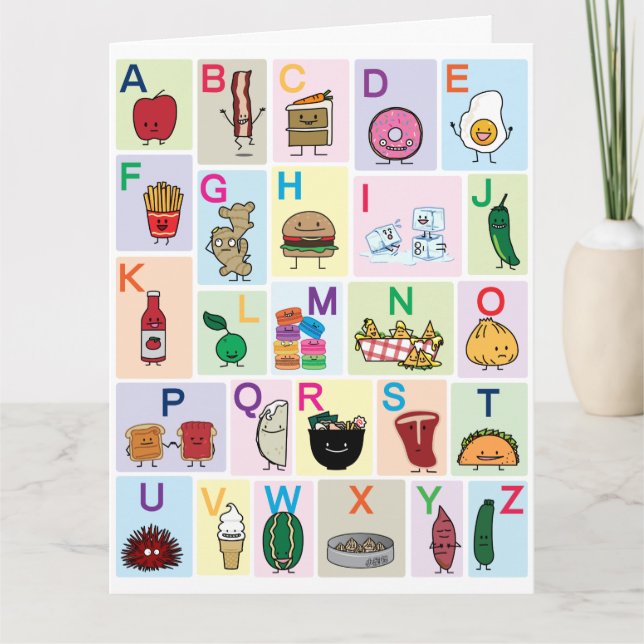 ABC Alphabet learning letters happy foods learn Thank You Card (Front)