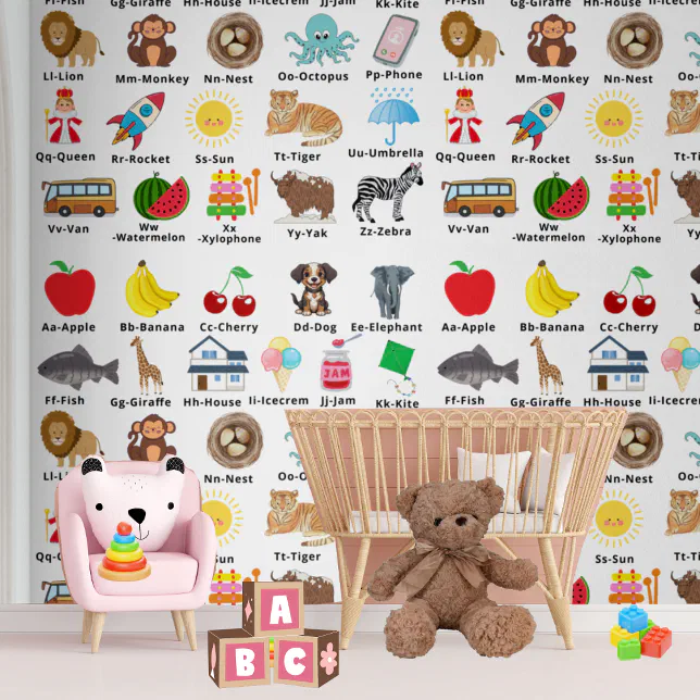 ABC Alphabet Neutral Kids Nursery Decor Wallpaper | Zazzle