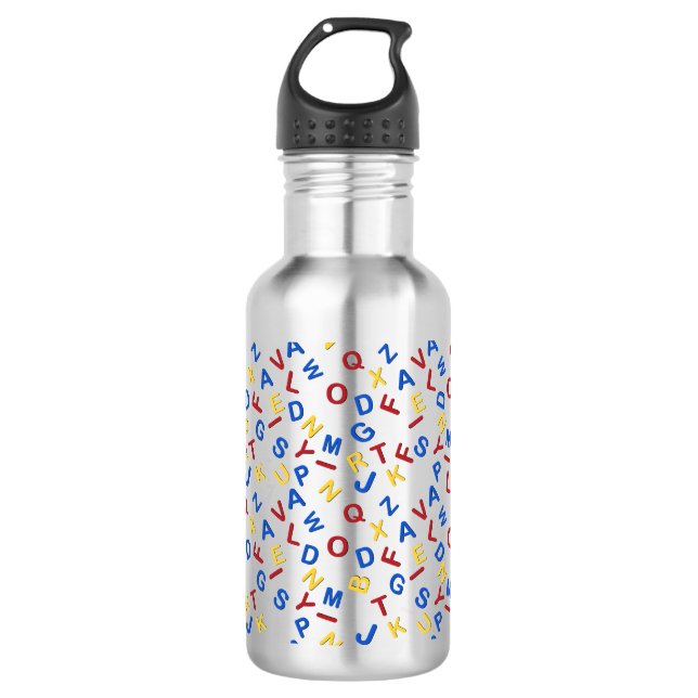 ABC Alphabet Red Yellow Blue Stainless Steel Water Bottle (Front)