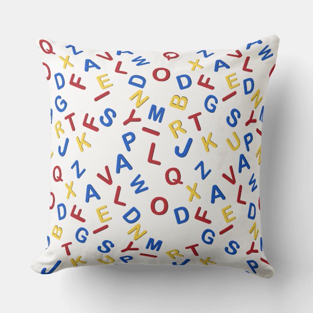 ABC Alphabet Red Yellow Blue Throw Pillow (Front)