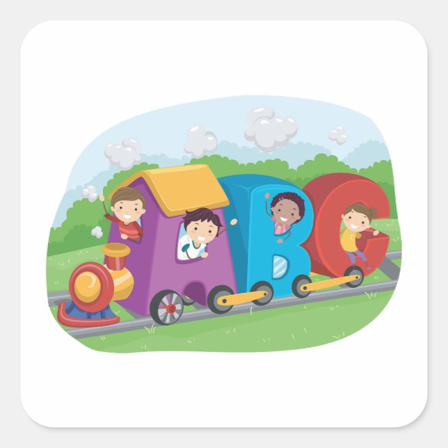 ABC Alphabet Train with Kids Fun Educational Square Sticker (Front)