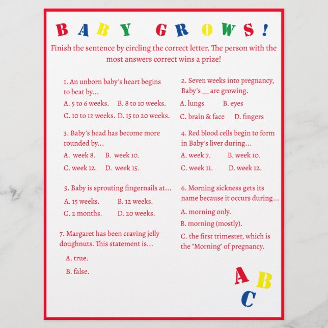 ABC "Baby Grows!" Game Flyer (Front)