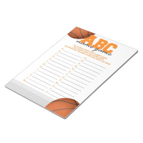 ABC Baby Name Basketball Baby Shower Game Pack Notepad