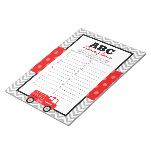 ABC Baby Name Firetruck Baby Shower Game Pack Notepad