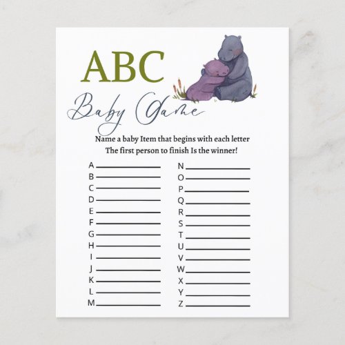 ABC Baby shower game hippo theme