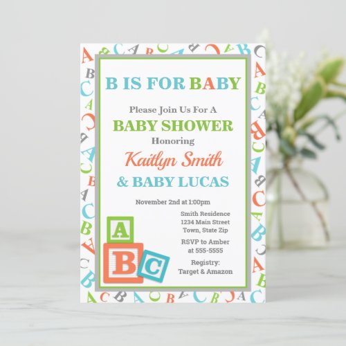 ABC Baby Shower Invitation Neutral Baby Shower