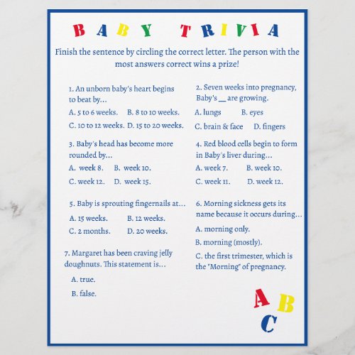 ABC Baby Trivia Game Flyer