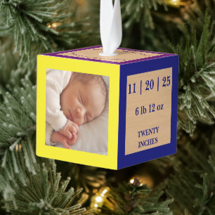 ABC Blocks Photo Birth Stats Keepsake Cube Ornament
