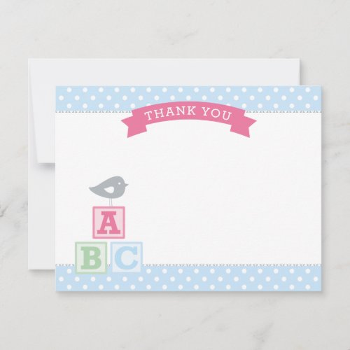 ABC Blocks Pink and Blue Girl Baby Shower Thank You Card
