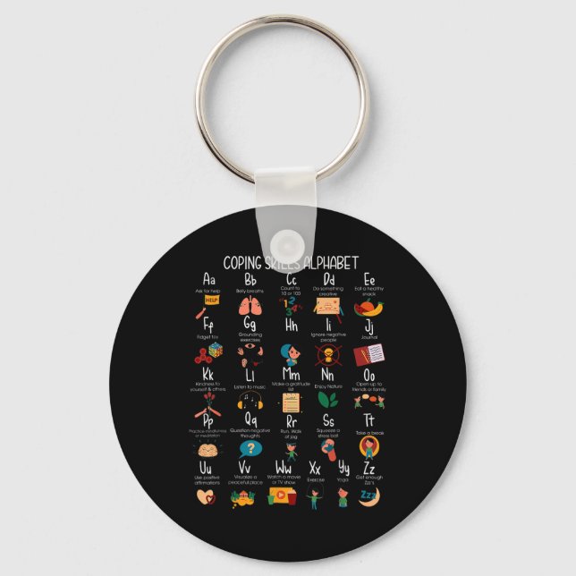 Abc Coping Skills Alphabet Self Care Mental Health Keychain (Front)