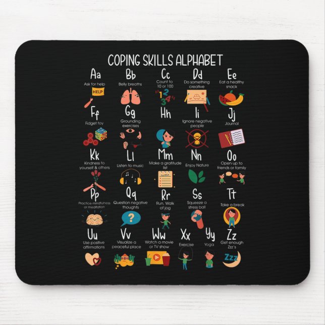 Abc Coping Skills Alphabet Self Care Mental Health Mouse Pad (Front)