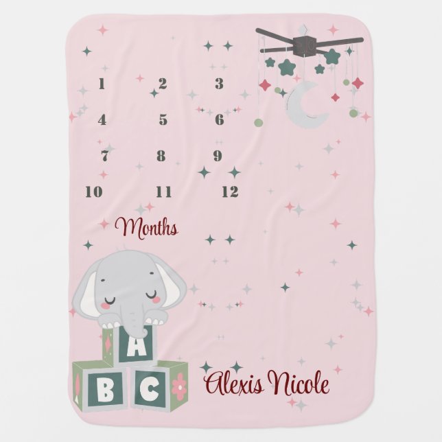 ABC Cute Elephant Monthly Baby Blanket (Front)