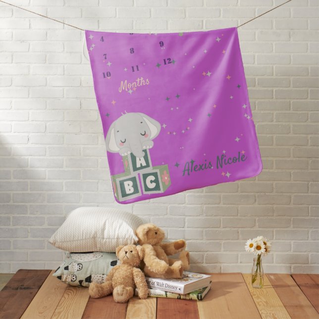 ABC Cute Elephant Monthly Baby Blanket (In Situ)