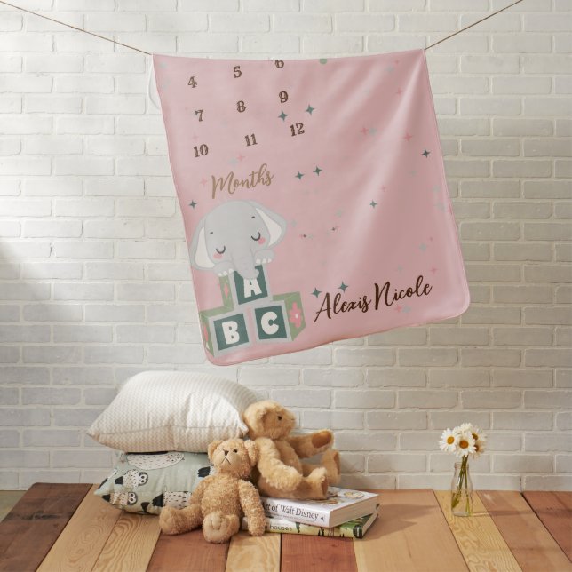 ABC Cute Elephant Monthly Baby Blanket (In Situ)