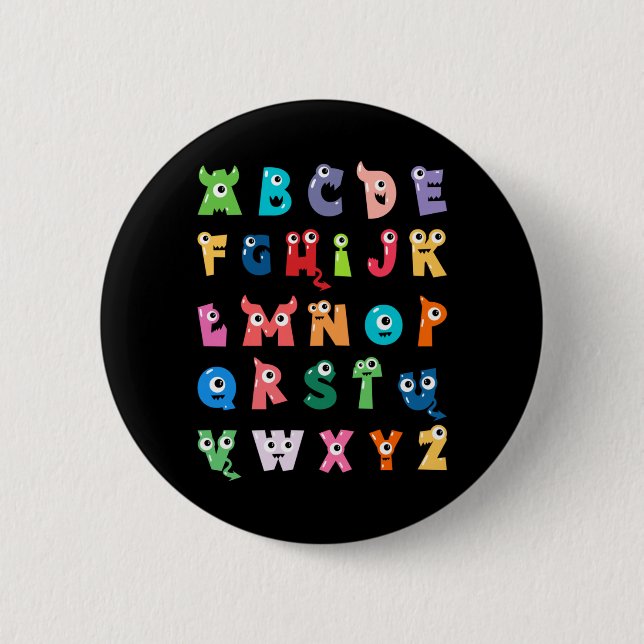 Abc Cute Monster Alphabet Halloween Teacher Button (Front)