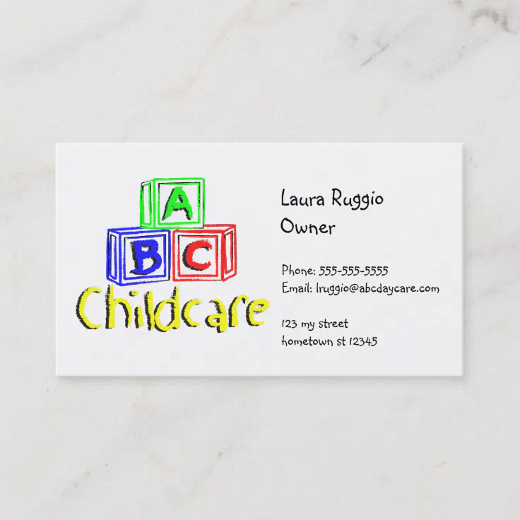 abc daycare 3 business card Zazzle