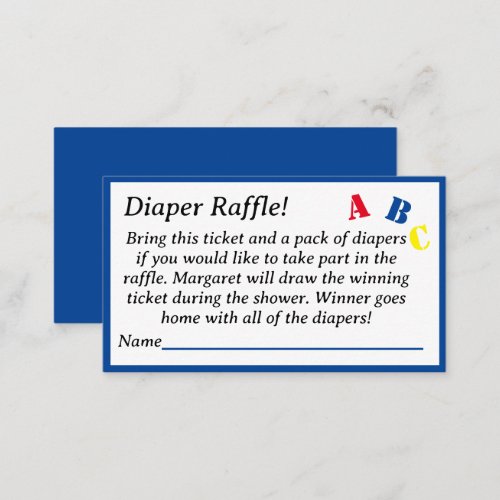 ABC Diaper Raffle Enclosure Card
