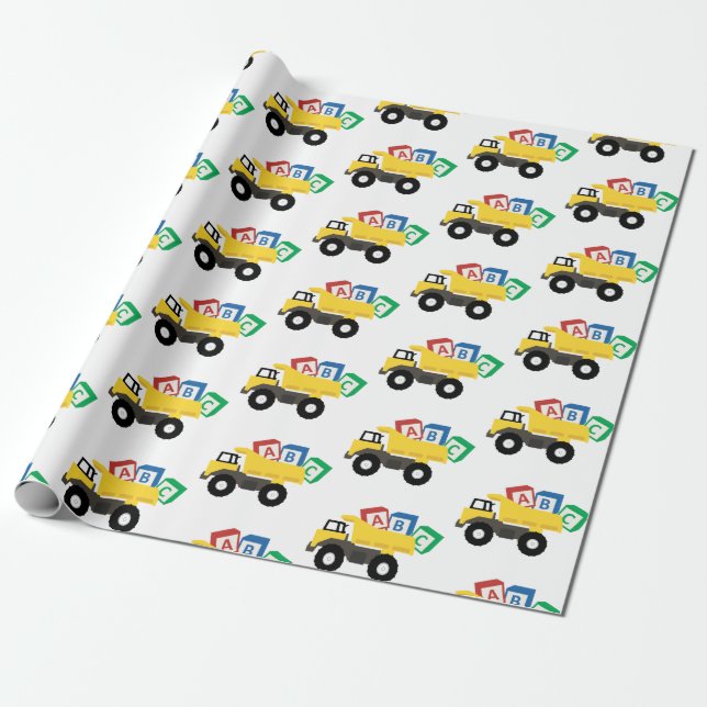ABC Dump Truck Construction Trucks Wrapping Paper (Unrolled)