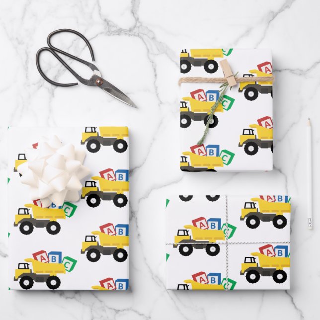 ABC Dump Truck Construction Trucks Wrapping Paper Sheets (Front)