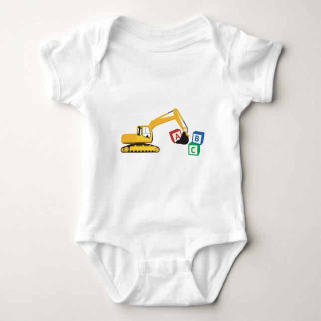 ABC Excavator Construction Truck Baby Bodysuit (Front)