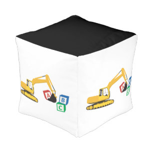 ABC Excavator Construction Truck Black Color Pouf