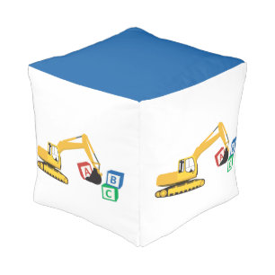 ABC Excavator Construction Truck Blue Color Pouf