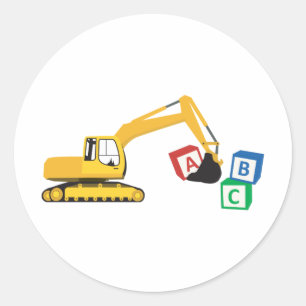 ABC Excavator Construction Truck Classic Round Sticker