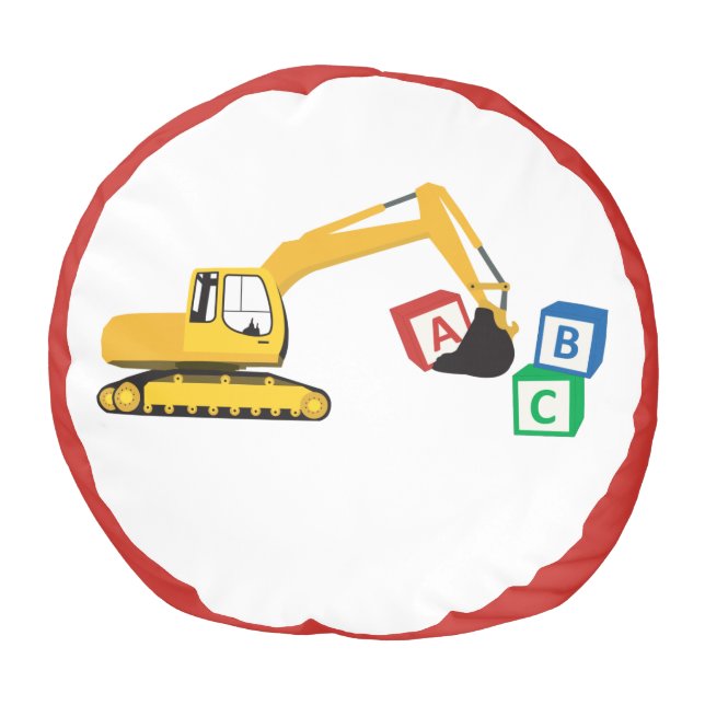 ABC Excavator Construction Truck Red Color Pouf (Top)