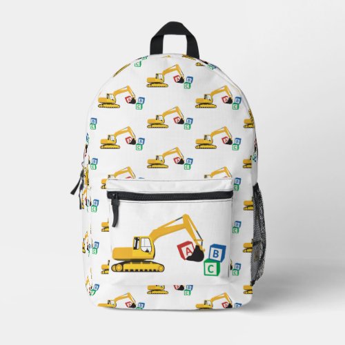 ABC Excavator Construction Truck School Printed Backpack
