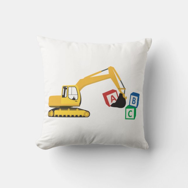 ABC Excavator Construction Truck Throw Pillow (Front)