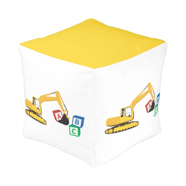 ABC Excavator Construction Truck Yellow Color Pouf (Angled Front)
