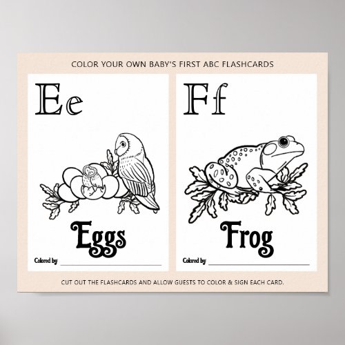 ABC Flashcards Baby Shower Coloring Activity Sheet Poster