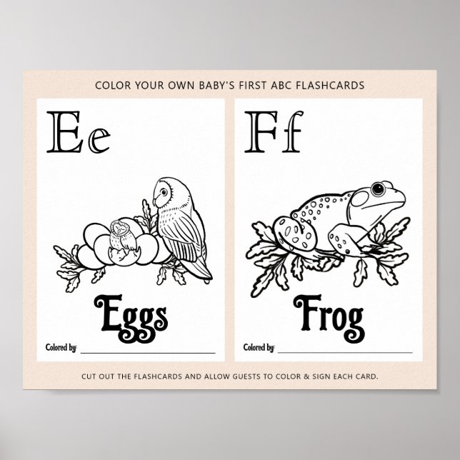 ABC Flashcards Baby Shower Coloring Activity Sheet Poster (Front)