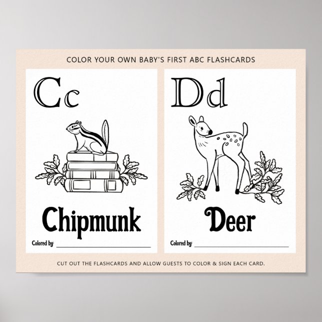 ABC Flashcards Baby Shower Coloring Activity Sheet Poster (Front)