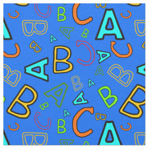 ABC Fun Learning Pattern on Blue Fabric