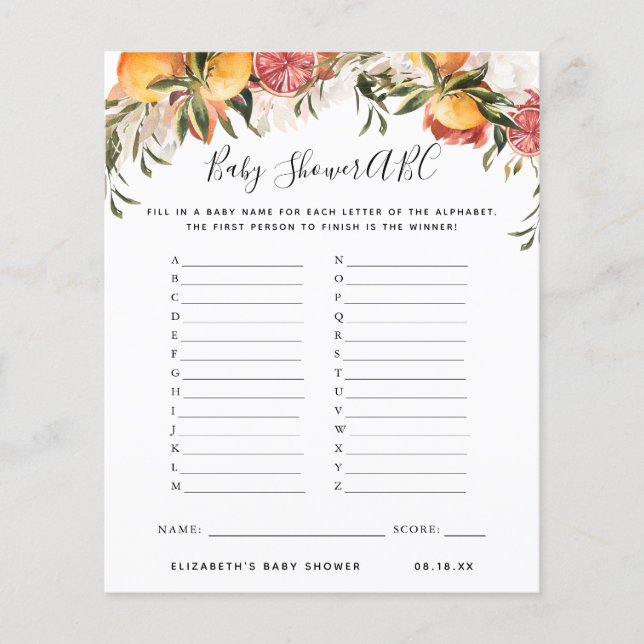 ABC Game | Floral Baby Shower Game (Front)