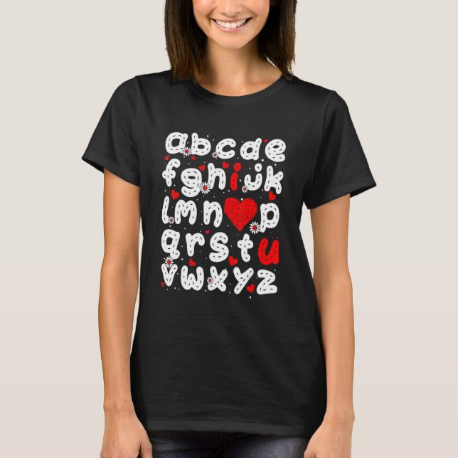 ABC I Love You Alphabet Funny Valentine's Day Hear T-Shirt (Front)