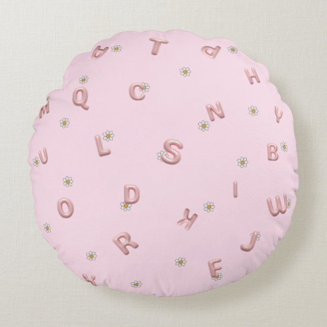ABC kindergarten daisy Balloon student school Round Pillow (Front)