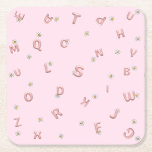 ABC kindergarten daisy Balloon student school Square Paper Coaster
