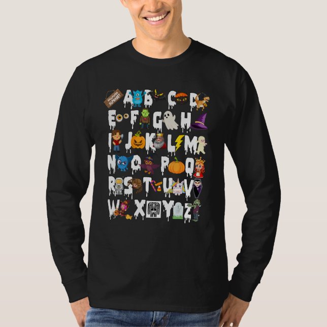ABC Learning Kindergarten Teacher Halloween Alphab T-Shirt (Front)