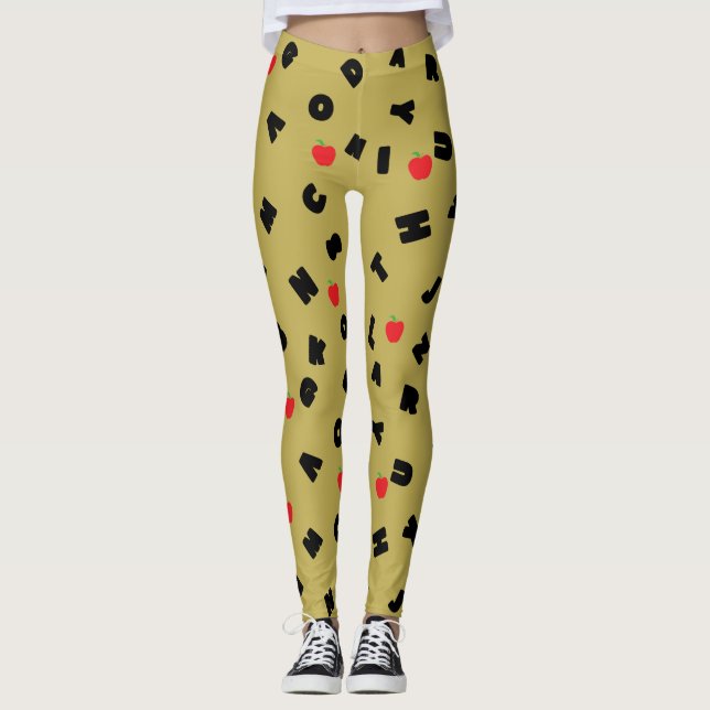 ABC Letter XYZ apple student kid Back 2 school Leggings (Front)