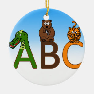 ABC letters cute cartoon animals illustration Ceramic Ornament
