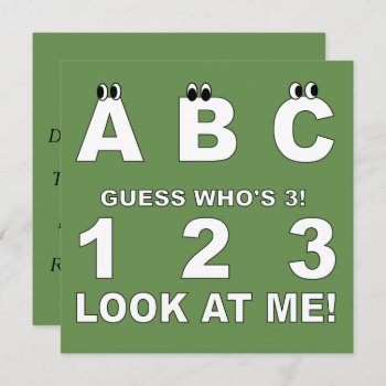 Abc Look Who's 3 Print Invitation by PaintedDreamsDesigns at Zazzle