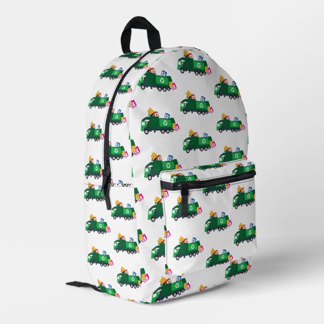 ABC Recycling Garbage Truck Boys Printed Backpack (Back Corner Left)