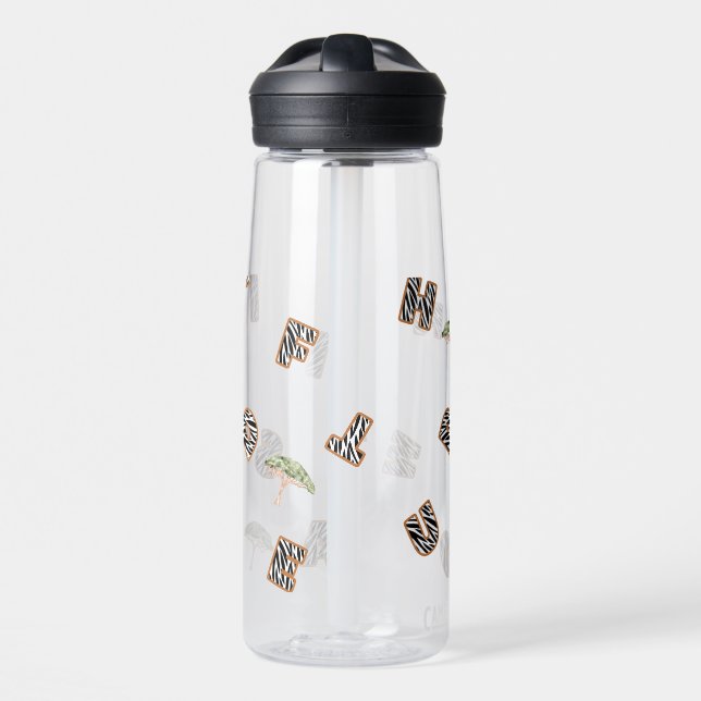 ABC Zebra Safari Tree Gold Gradient Back to school Water Bottle (Front)